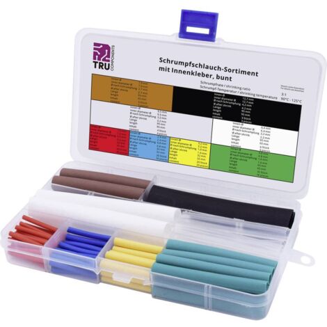 TRU COMPONENTS T1807CA005 Assortiment de gaines thermorétractables rouge, bleu, jaune, vert, transparent, marron, blanc