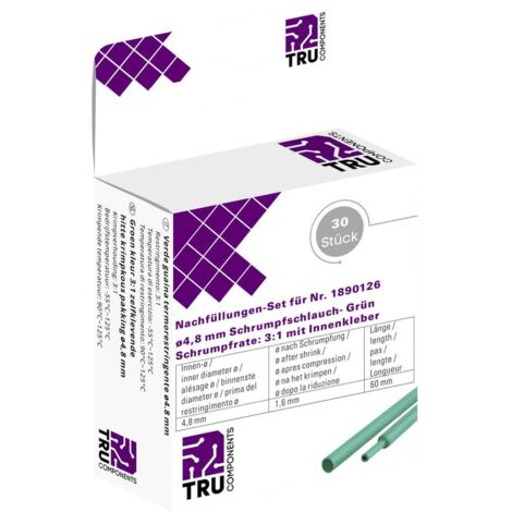 TRU COMPONENTS T1807CA007D T1807CA007D-GUAINA TERMORETRAIBILE CON ADESIVO, VERDE, 4,80 MM, RAPPORTO DI RESTRINGIMENTO: 2:1, 30 P