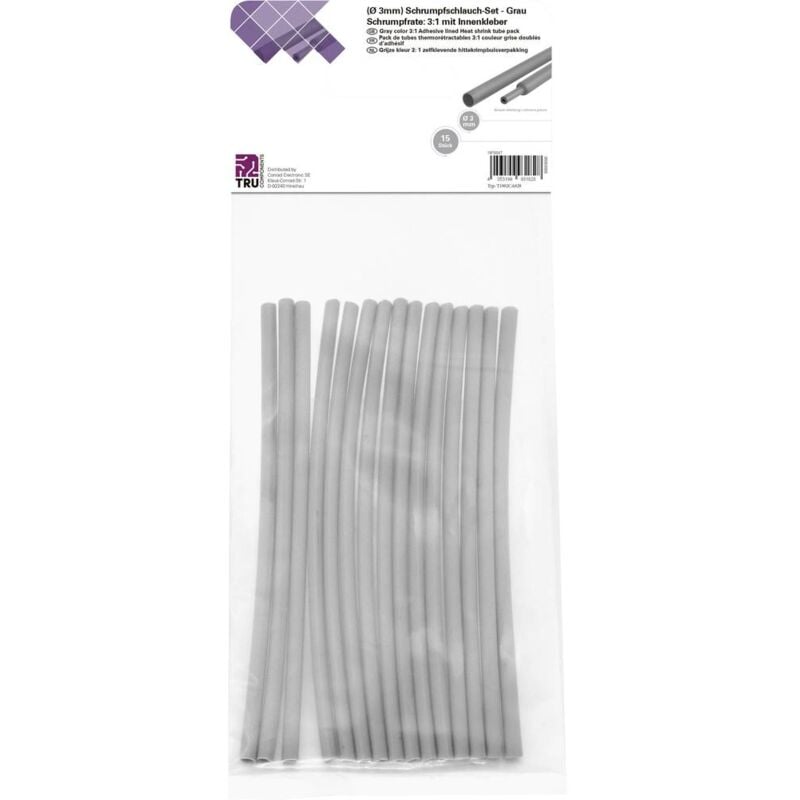 T1902CA028 Kit guaine termoretraibili Grigio 3 mm 1 mm Restringimento:3:1 15 pz. - Tru Components