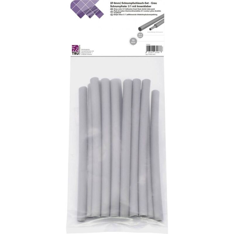 T1902CA035 Kit guaine termoretraibili Grigio 6 mm 2 mm Restringimento:3:1 15 pz. - Tru Components