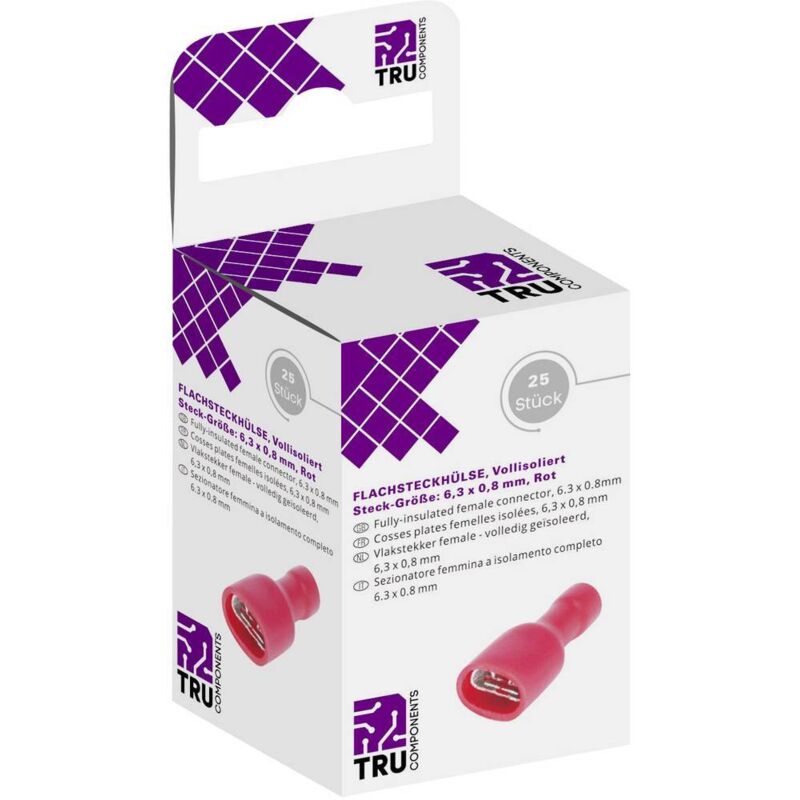 Tru Components - assortiment de cosses à languette femelles 6.30 mm x 0.80 mm T1904C117 8436812 180 ° entièrement isolé rouge 25 p