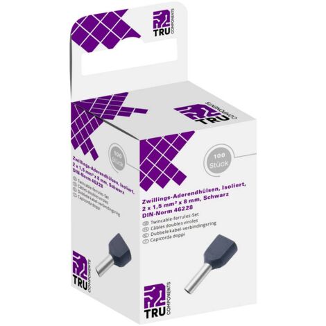 TRU COMPONENTS T1906C155, CAPICORDA GEMELLI, 1,50 MM², PARZIALMENTE ISOLATO, NERO, 100 PEZZI