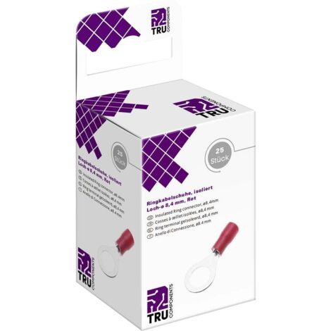 TRU COMPONENTS T2010C285 Cosse à oeillet Section max.=1.5 mm² Ø du trou=8.4 mm partiellement isolé rouge 25 pc(s) Y678722
