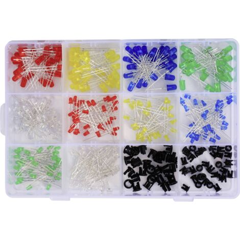 TRU COMPONENTS T23O125 Assortiment de LEDs rouge, vert, jaune, bleu, blanc 3 mm, 5 mm 20 mA 2 V, 3 V