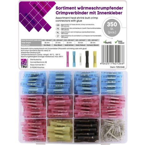 TRU COMPONENTS T25C048 Prolongateur avec gaine thermorétractable 0.3 mm² 6.0 mm² entièrement isolé blanc, rouge, bleu, noir, jaune 350 pc(s) W377283