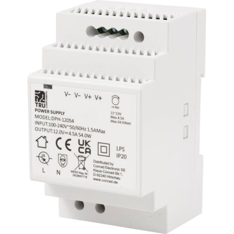 TRU COMPONENTS TC-10580816 Alimentation rail DIN 12 V/DC 4.5 A 54 W Nbr. de sorties:1 x Contenu 1 pc(s)