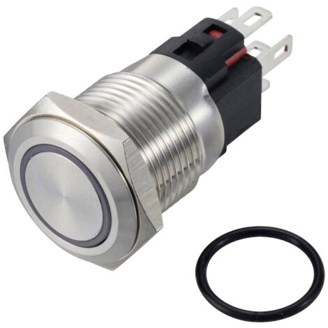 TRU COMPONENTS TC-12647400 Interrupteur à pression 250 V/AC 3 A 1 x Off/(On) IP65 rouge à accrochage acier inoxydable 1 pc(s) Q896373