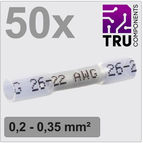 TRU COMPONENTS TC-12888396 Prolongateur avec gaine thermorétractable 0.2 mm² 0.35 mm² entièrement isolé blanc 50 pc(s)