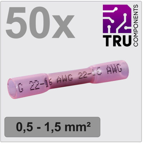 TRU COMPONENTS TC-12888400 Stoßverbinder mit Schrumpfschlauch 0.5 mm² 1.5 mm² Vollisoliert Rot 50 St