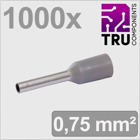 TRU COMPONENTS TC-13377196 Embout simple d'extrémité de câble 0.75 mm² partiellement isolé gris 1000 pc(s) Y115003
