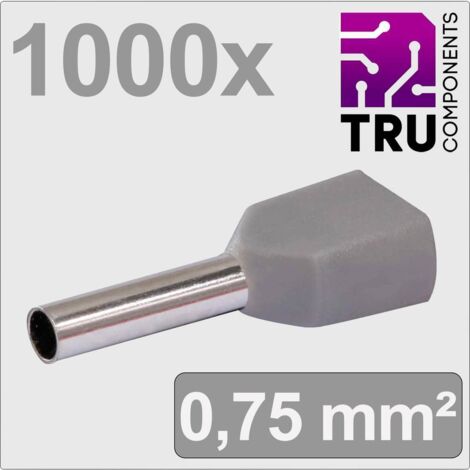 TRU COMPONENTS TC-13377228 Embout double d'extrémité de câble 0.75 mm² partiellement isolé gris 1000 pc(s)