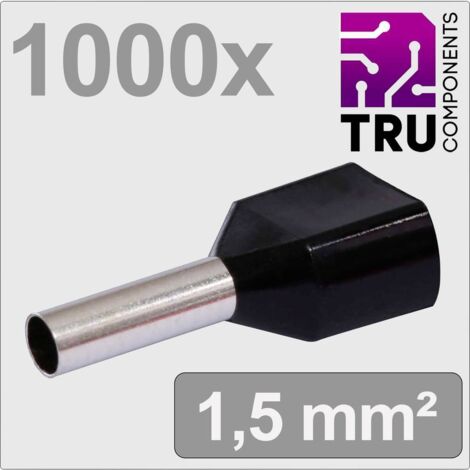 TRU COMPONENTS TC-13377236 Embout double d'extrémité de câble 1.5 mm² partiellement isolé noir 1000 pc(s)