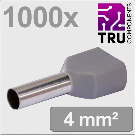 TRU COMPONENTS TC-13377244 Embout double d'extrémité de câble 4 mm² partiellement isolé gris 1000 pc(s)