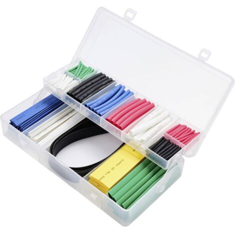 TRU COMPONENTS TC-13388824 Assortiment de gaines thermorétractables noir, vert, rouge, blanc, bleu, jaune Taux de retre