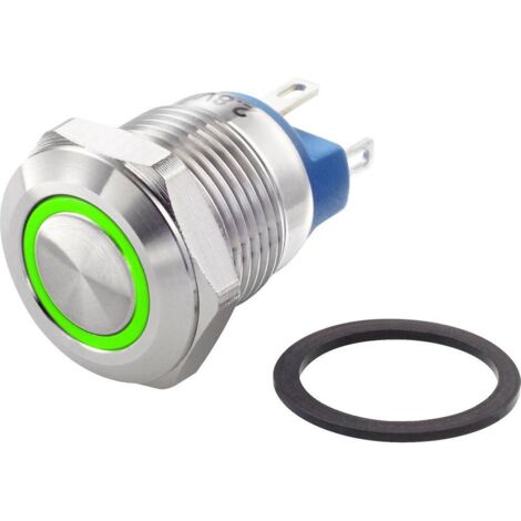 TRU COMPONENTS TC-7494656 TC-GQ12-AF-10E/J/G/12V/S Bouton-poussoir antivandalisme 48 V/DC 2 A 1 x Off/(On) à rappel vert IP65 1 pc(s) C428811