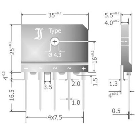 TRU COMPONENTS TC-DBI25-16A Ponte raddrizzatore SIL-5 1600 V 25 A Trifase