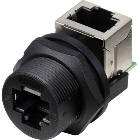 TRU COMPONENTS TC-E13T-FR6-PRF-90 Prise RJ45 sur prise femelle (90°), montage à l'arrière, IP67 (avec filetage) TC-13543660 Nombre de pôles 8 noir Y630933