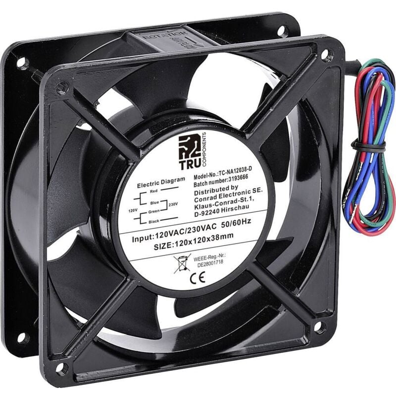 TRU COMPONENTS TC-NA12038-D Ventilateur axial 230 V/AC, 120 V/AC 170 m³/h (L x l x H) 120 x 120 x 38 mm