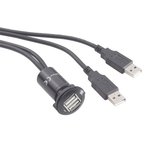 TRU COMPONENTS USB-06-BK USB-Doppeleinbaubuchse 2.0 Buchse, Einbau, Adapter 2 x USB-Buchse Typ A auf