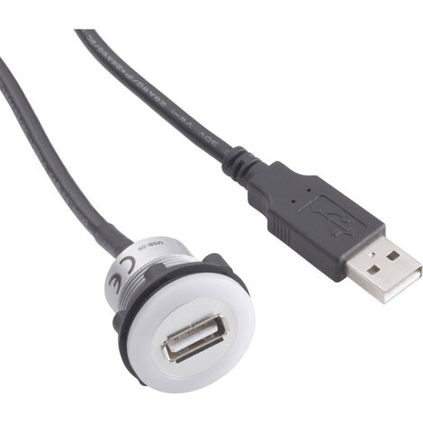 TRU COMPONENTS USB A Einbaubuchse 2.0 Schwarz  1 x USB A Buchse auf 1 x USB A Stecker mit Beleuchtun