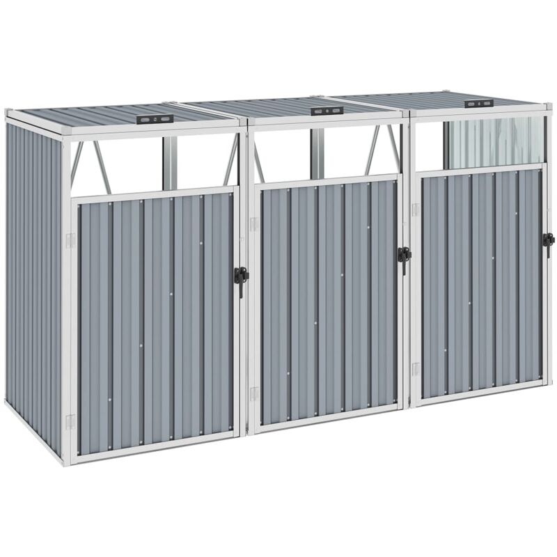 Abri de poubelle triple Gris 213x81x121 cm Acier