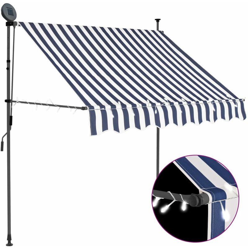 Auvent manuel rétractable avec LED 100 cm Bleu et blanc