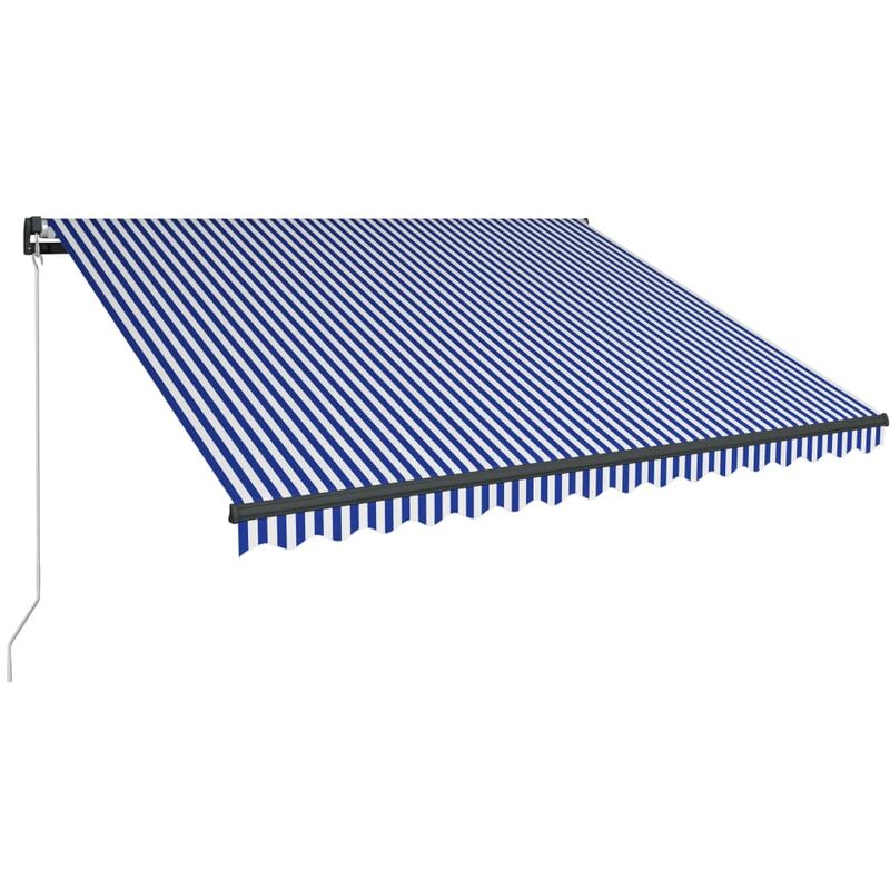 Auvent manuel rétractable avec LED 450x300 cm Bleu et blanc