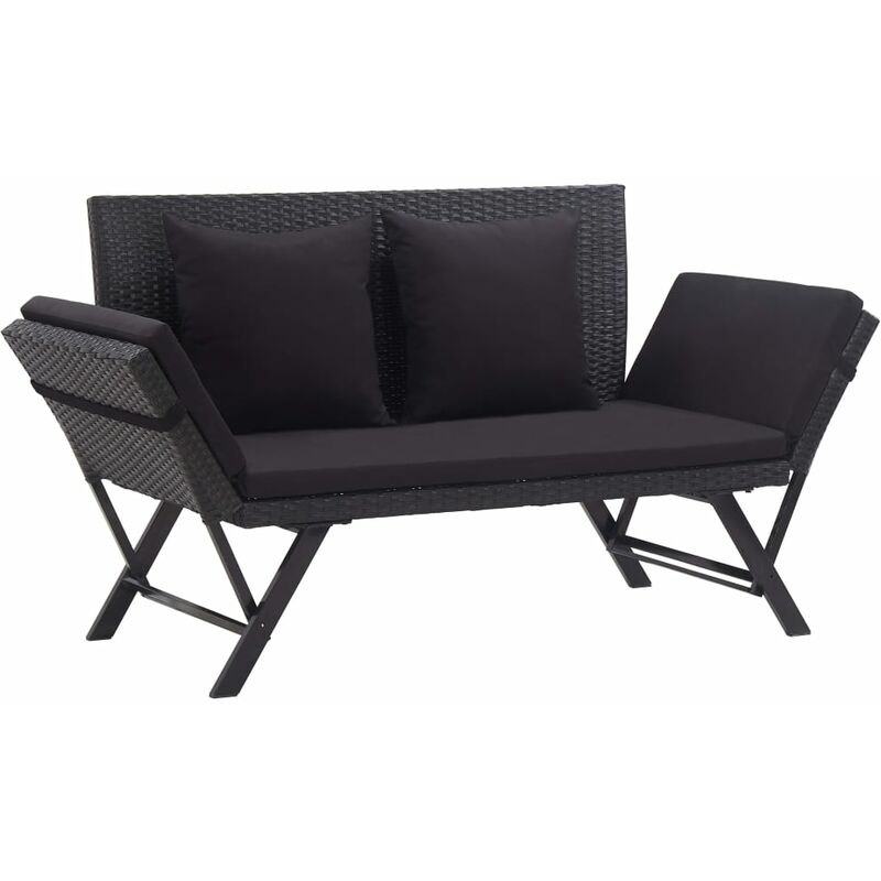 Banc de jardin avec coussins 176 cm Noir Résine tressée