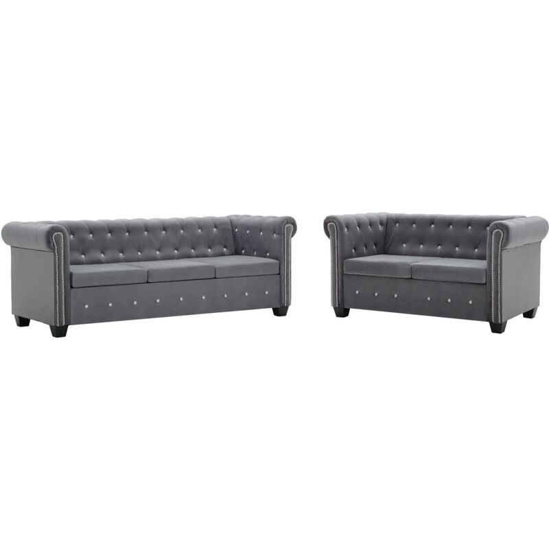 Canapé Chesterfield 2 pcs Revêtement en velours Gris
