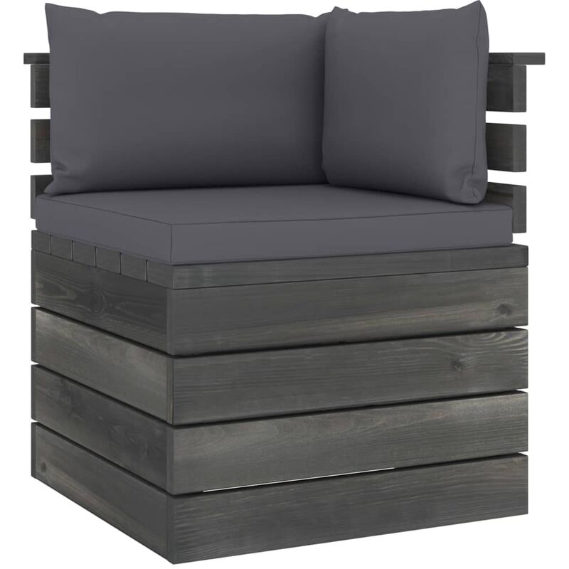 True Deal - Canapé d'angle palette de jardin avec coussins Bois de pin