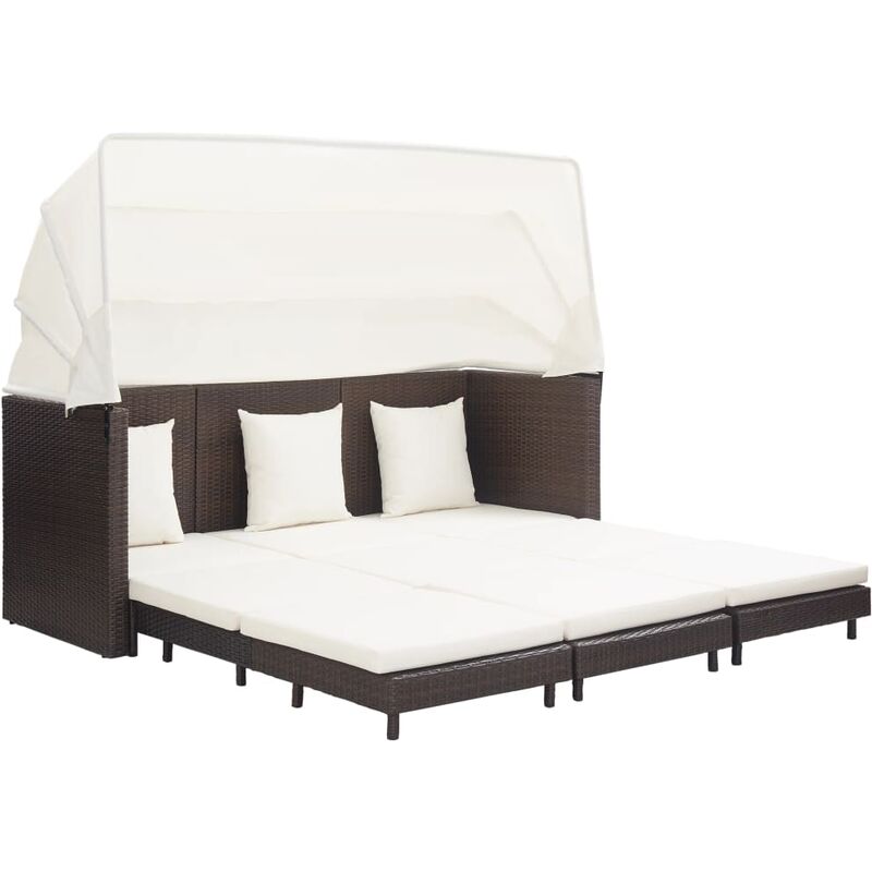 True Deal - Canapé-lit extensible 3 places avec toit Résine tressée Marron