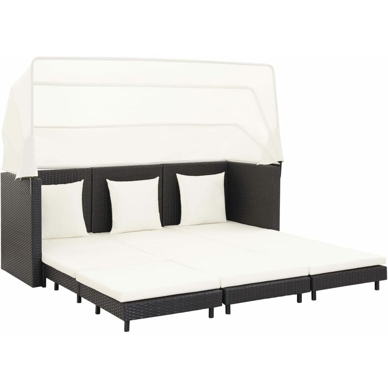 True Deal - Canapé-lit extensible 3 places avec toit Résine tressée Noir