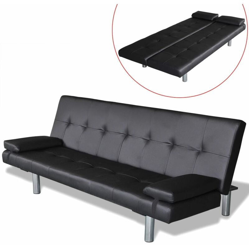 Canapé-lit réglable avec 2 oreillers Cuir synthétique Noir