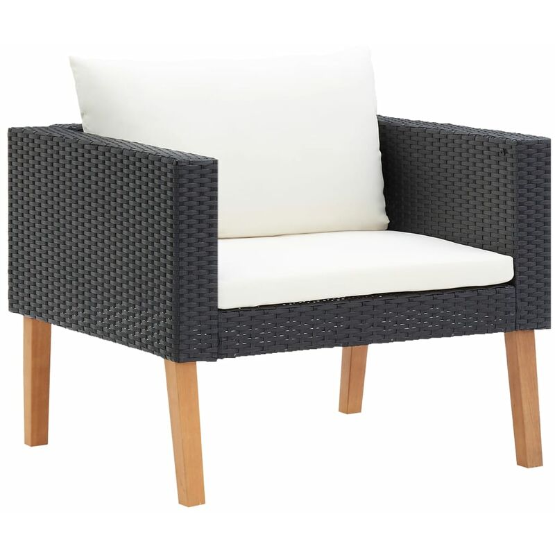 True Deal - Canapé simple de jardin avec coussins Résine tressée Noir
