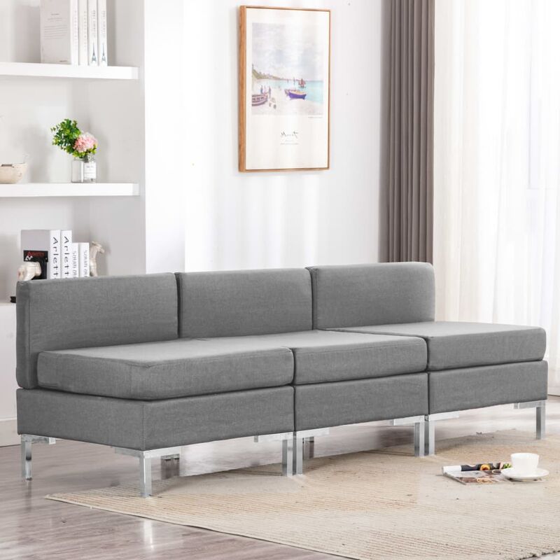 True Deal - Canapés centraux sectionnels 3 pcs et coussins Tissu Gris clair