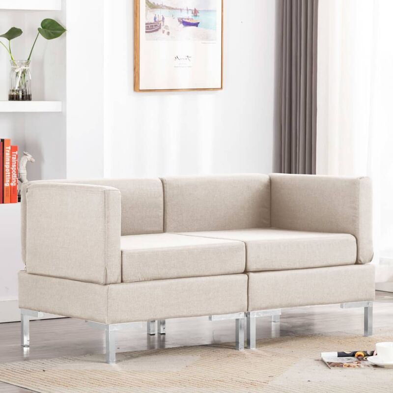 True Deal - Canapés d'angle sectionnels 2 pcs et coussins Tissu Crème