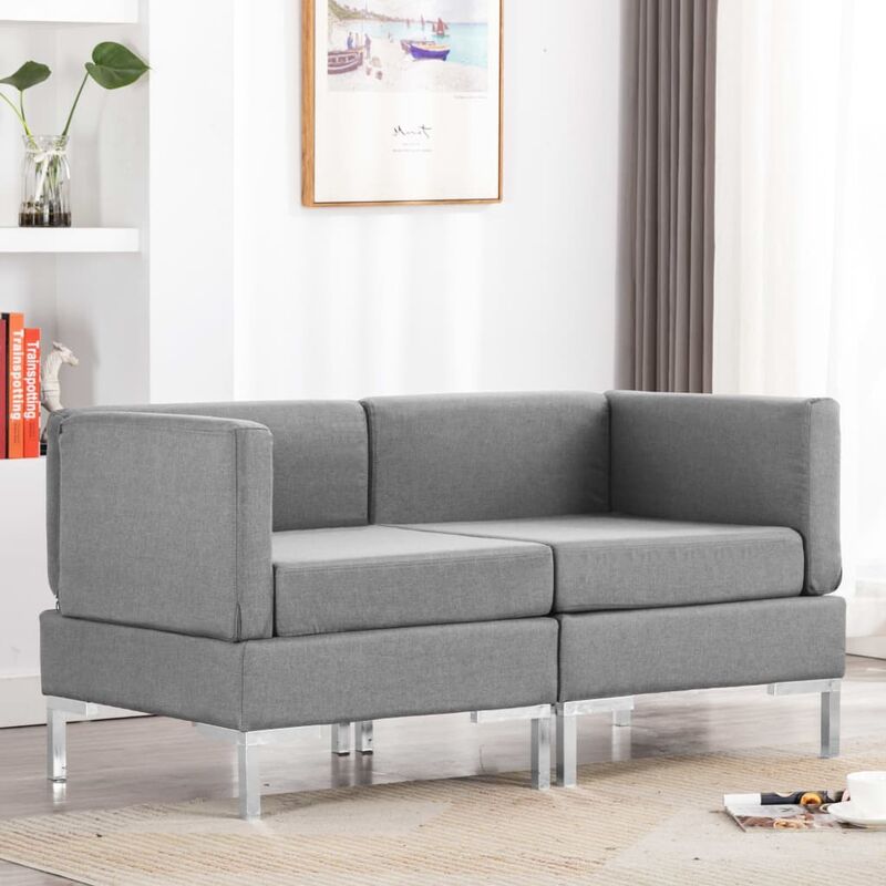 Canapés d'angle sectionnels 2 pcs et coussins Tissu Gris clair