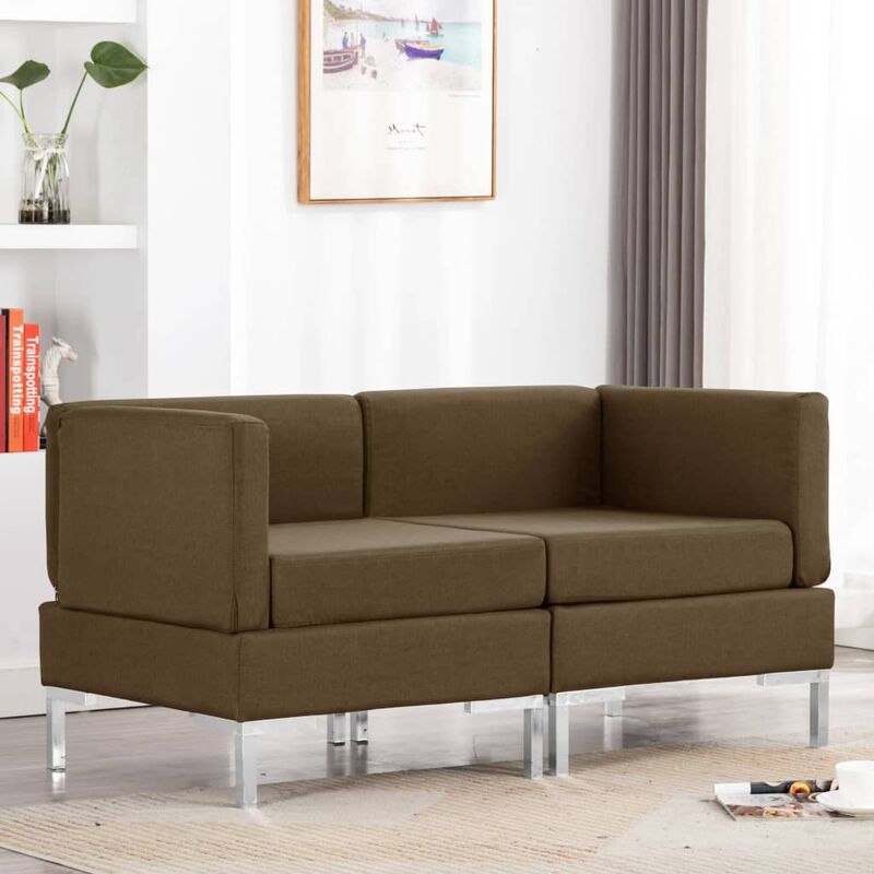 True Deal - Canapés d'angle sectionnels 2 pcs et coussins Tissu Marron