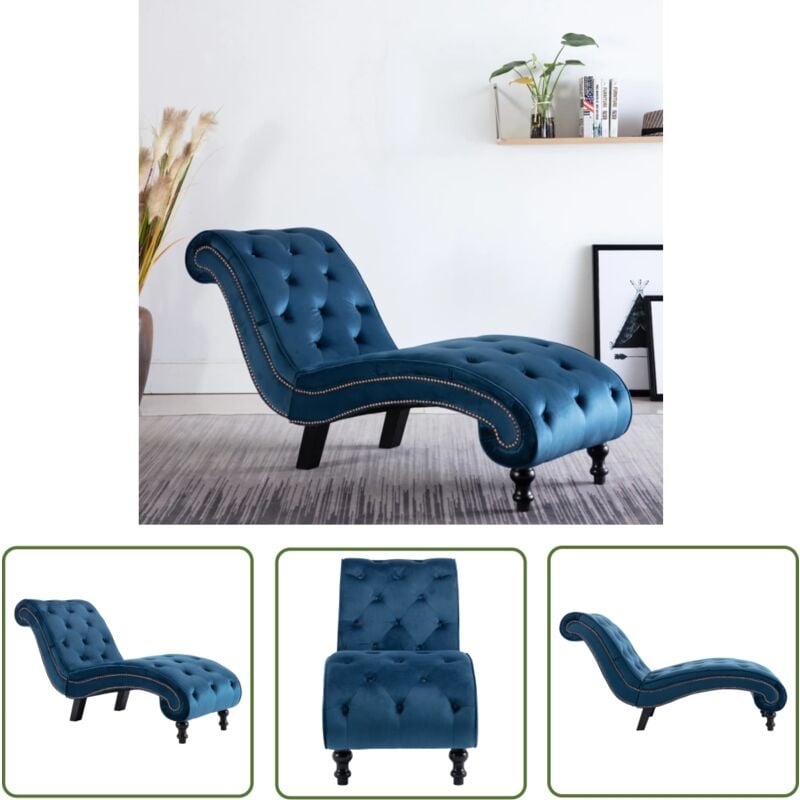 True Deal - The Living Store Chaise longue Bleu Velours - Chaise Longue - Fauteuil Relaxant - Mobilier Extérieur - Salon De Jardin - Design Moderne