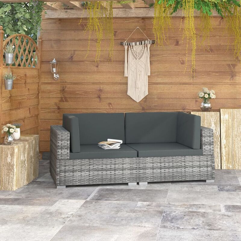 Chaises d'angles 2 pcs avec coussins Résine tressée Gris