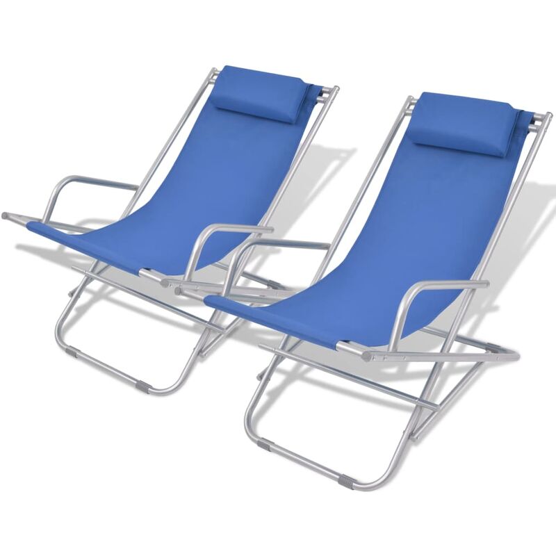 Chaises inclinables de terrasse 2 pcs Acier Bleu