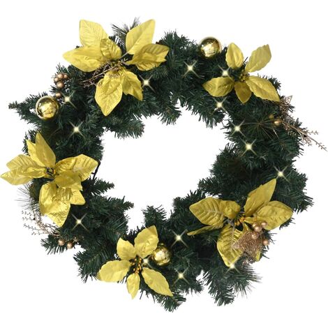 Tacohan Couronne de Noel avec lumi/ères 2m 10 LED Guirlande Noel aux Fruits Rouges /étamines Jaunes Feuilles de Houx Fleurs de Poinsettia pour la d/écoration de Vacances et la d/écoration de la Maison