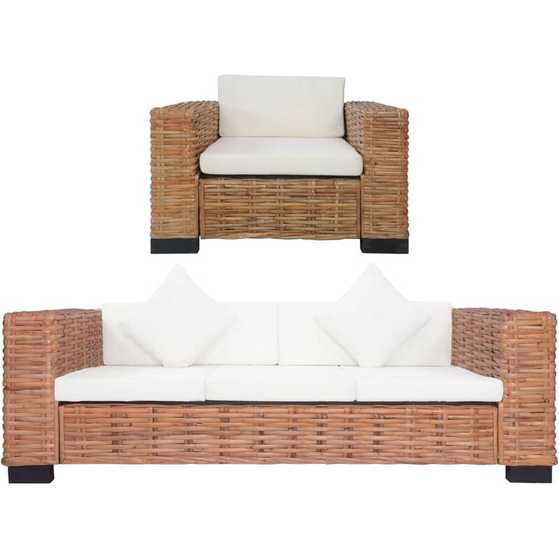 True Deal - Ensemble de canapés 2 pcs avec coussins Rotin naturel