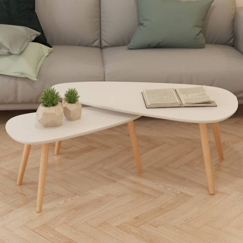 True Deal - Ensemble de tables basses 2 pcs Bois de pin massif Blanc