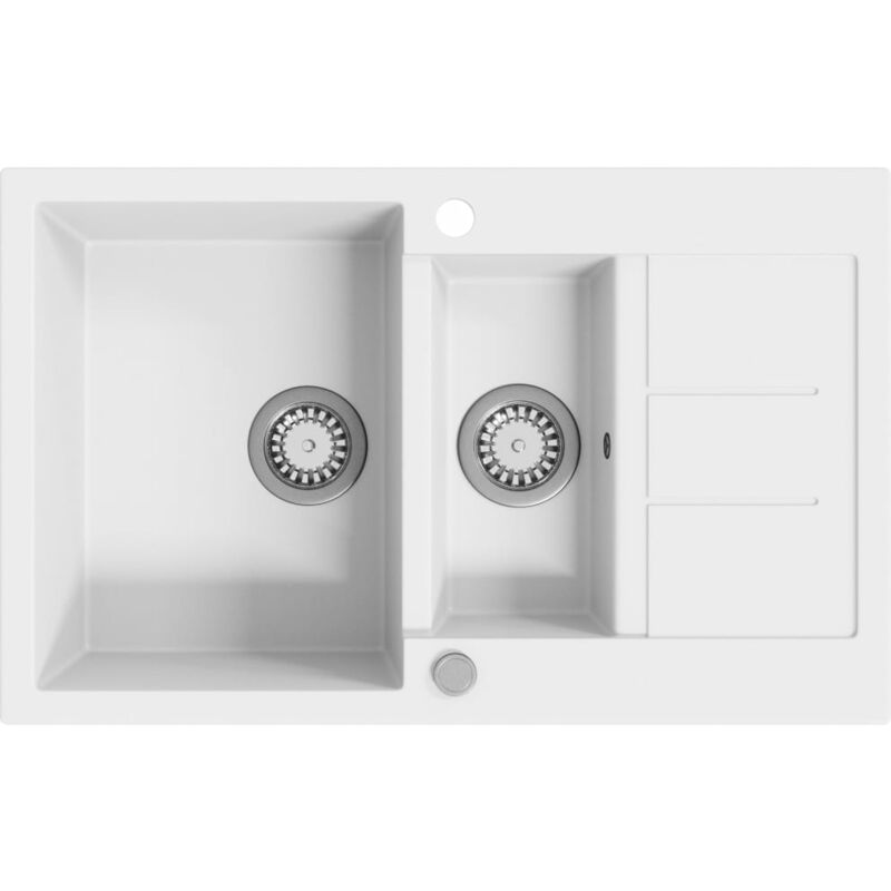 True Deal - Évier de cuisine Granit Double lavabo Blanc