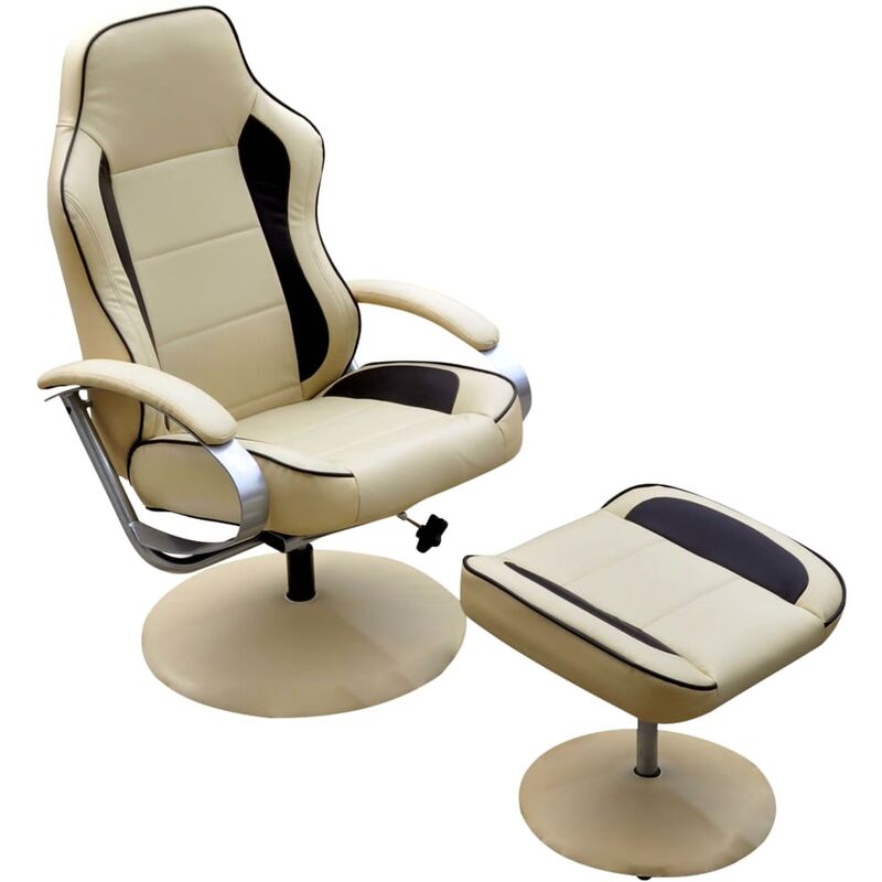 True Deal - Fauteuil avec repose-pied Blanc crème Similicuir