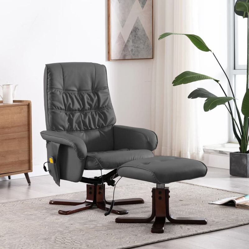 TRUE DEAL Fauteuil de massage inclinable et repose-pied Gris Similicuir