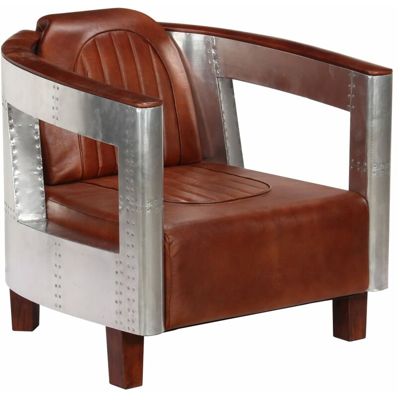 True Deal - Fauteuil en style d'aviation Marron Cuir véritable