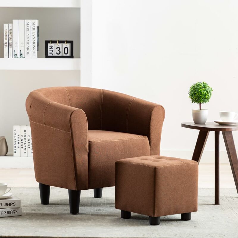 True Deal - Fauteuil et tabouret Marron Tissu