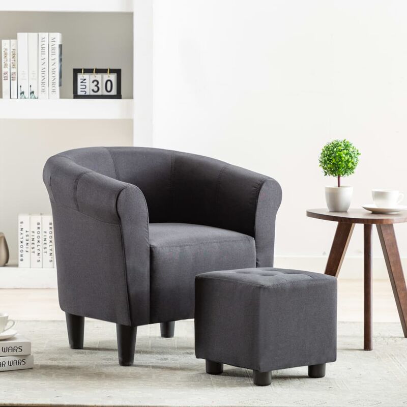 True Deal - Fauteuil et tabouret Noir Tissu